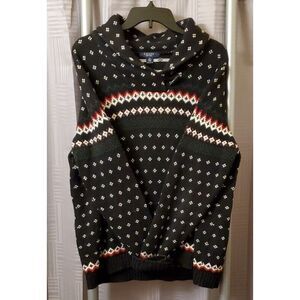 VINTAGE Chaps Ralph Lauren Black Cotton Fair Isle Ski Knit Holiday Sweater 1X XL